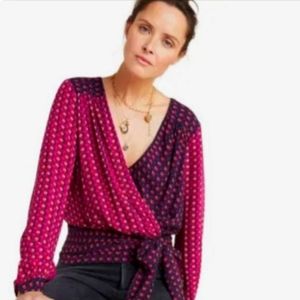 Maeve pink and blue floral wrap top